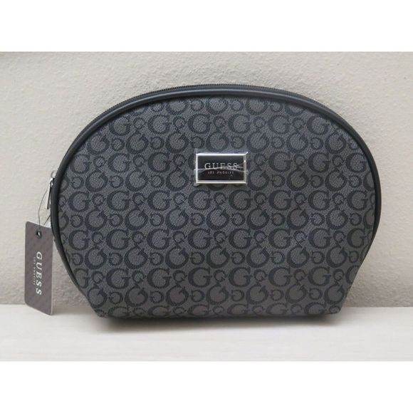 Guess T7960964 Coal Signature Print Rhodes Travel Cosmetic Make-Up Pouch Bag - Picture 1 of 9